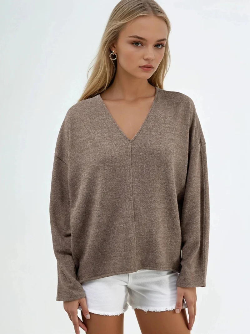 بوسيم BUSEM V-Neck Long Sleeve Blouse