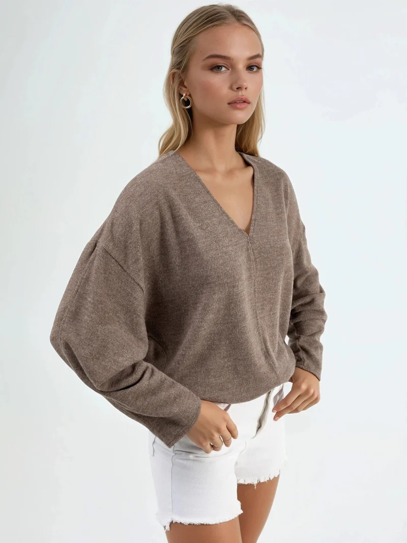 بوسيم BUSEM V-Neck Long Sleeve Blouse