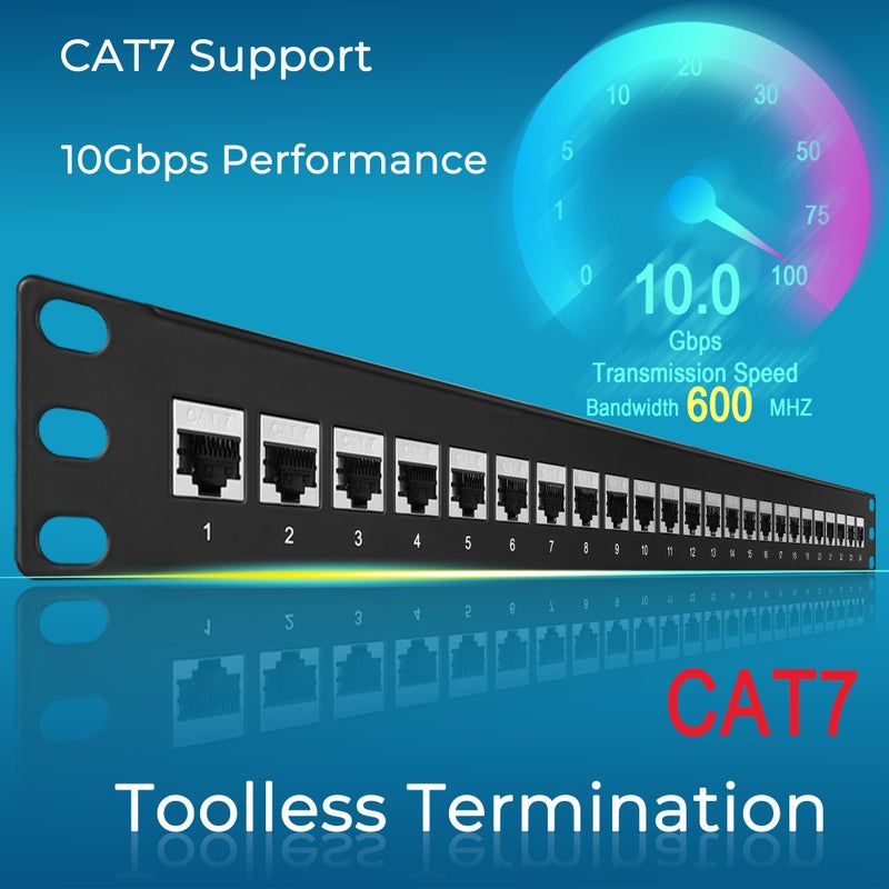 Rapink Patch Panel 24 Port Cat7 with Inline Keystone 10G Support, Coupler Patch Panel STP Shielded 19-Inch with Removable Back Bar, 1U Network Panel for Cat7, Cat6, Cat6A, Cat5e, - Image 2