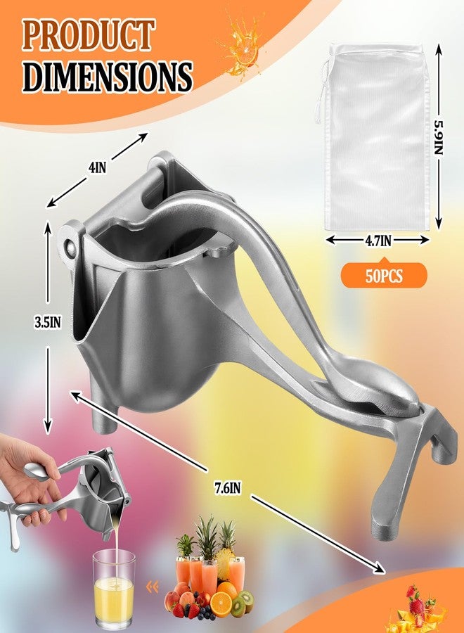 Lanties Aluminium Alloy Manual Fruit Juicer with 50 Pcs Filter Bag, Heavy Duty Squeezer Juicer Handheld Juice Extractor for Single Citrus Orange Pomegranates Fruit Lemon Lime - Image 2