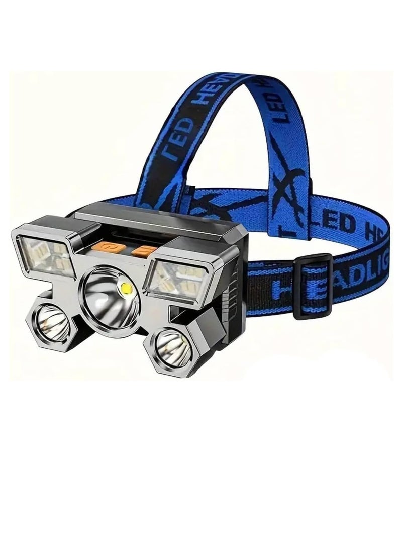 Scrolls Rechargeable LED Headlamp, 5 LEDs COB Headlight, 800mAh Lithium Battery, 4 Modes USB Charging Hands-Free Flashlight for Camping Running Fishing with USB Cable Included  - Image 1