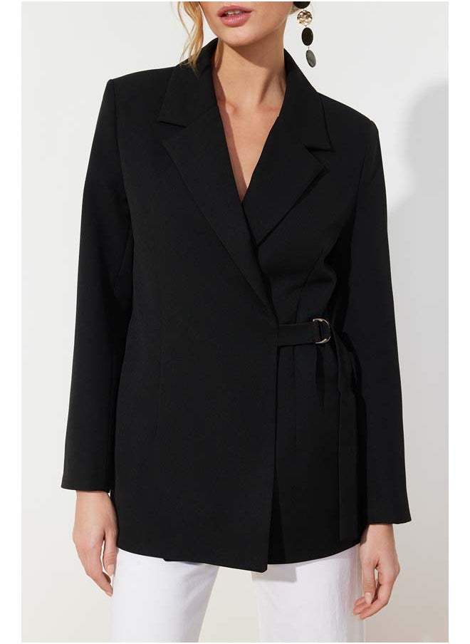 trendyol Black Woven Accessory Detail Regular Blazer Jacket TWOSS24BC00012  - Image 4
