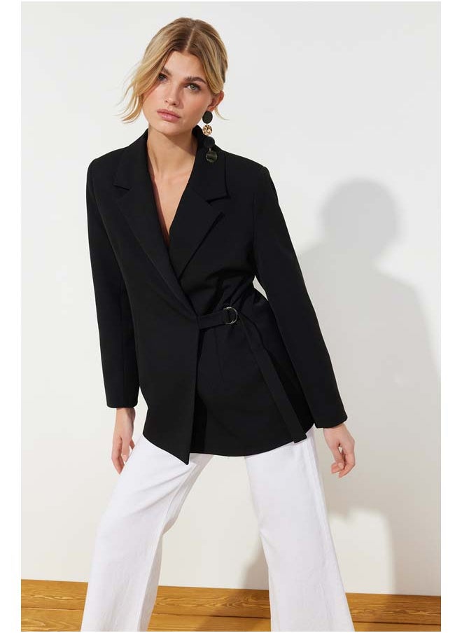 trendyol Black Woven Accessory Detail Regular Blazer Jacket TWOSS24BC00012  - Image 2