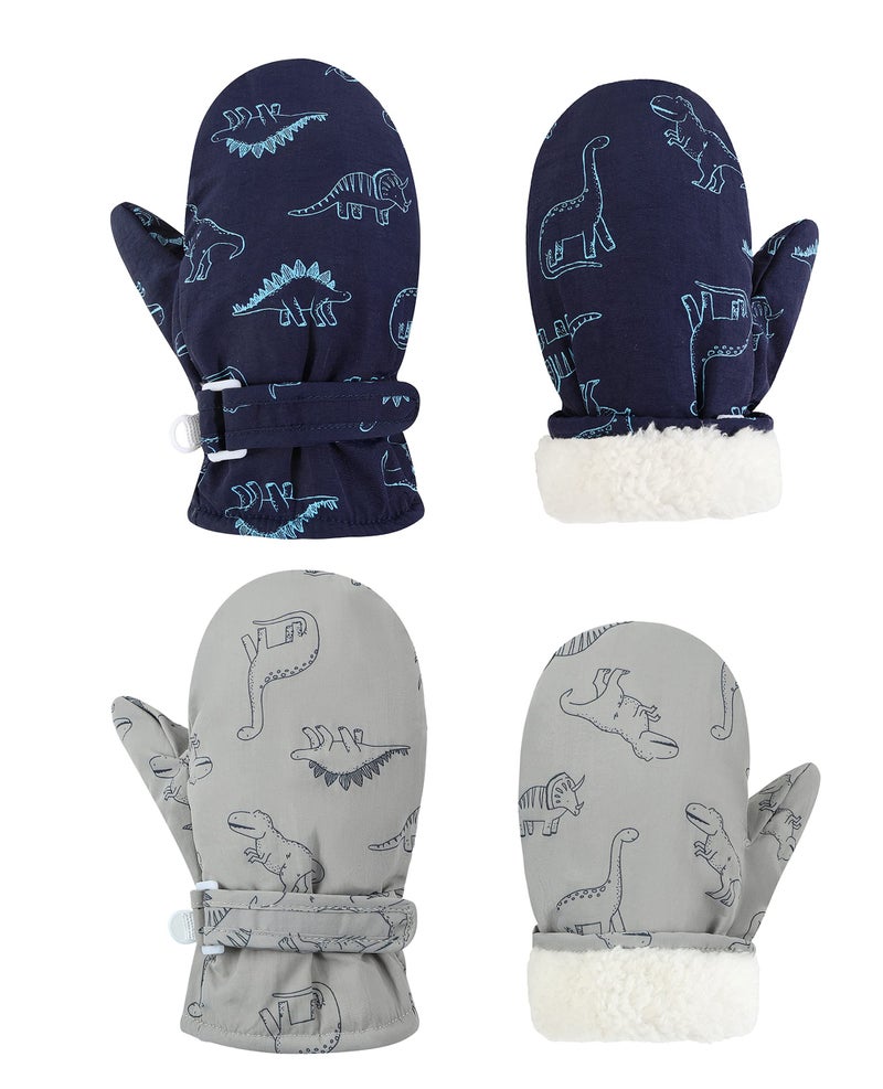 Fynnsure Toddler Mittnes Lined Fleece Snow Gloves for Boys Girls Kids Winter Ski Gloves Baby Mittens, A Blue & Gray, 4-6 Years - Image 1