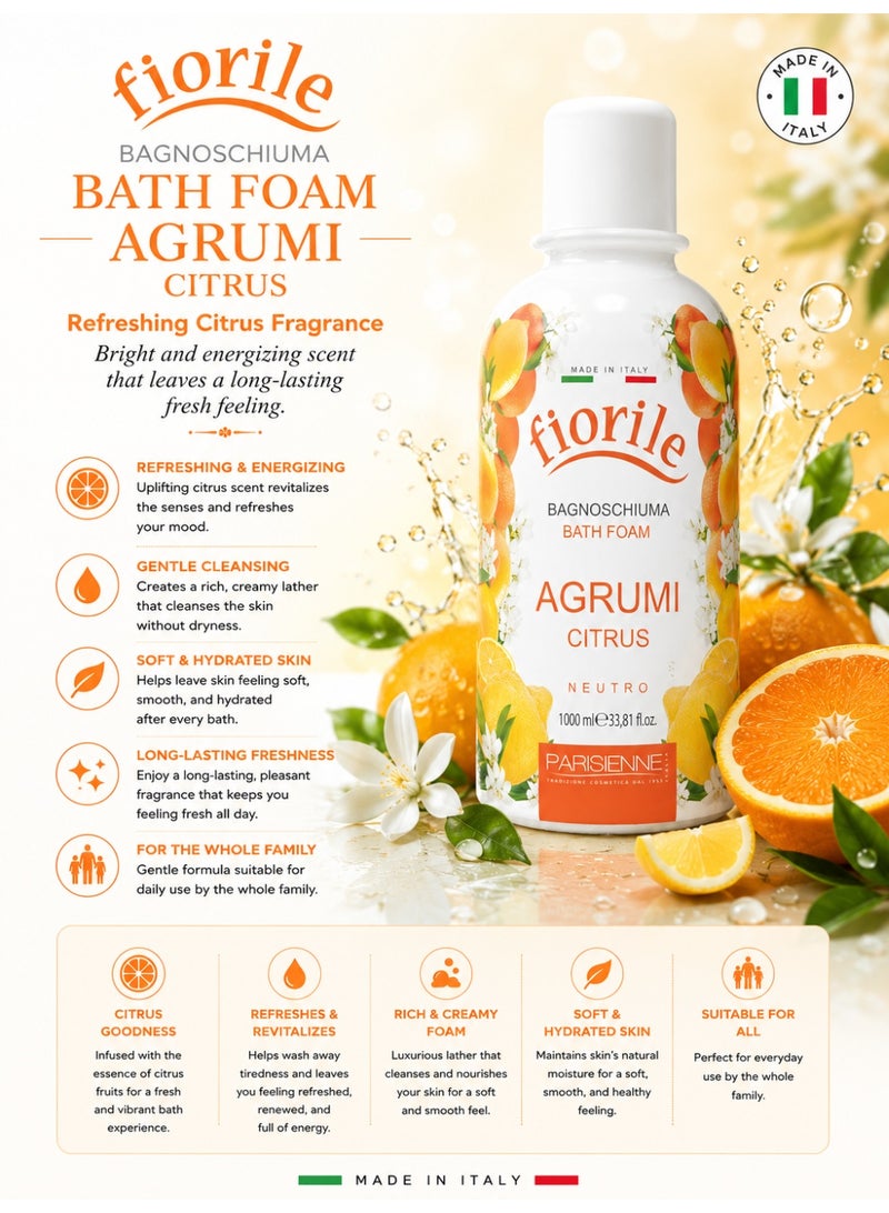 Fiorile Bath Foam Citrus 1000ML | Nourishing & Moisturizing Bath Foam | Maintain Soft & Smooth Skin | Daily Use Body Cleanser - Image 3