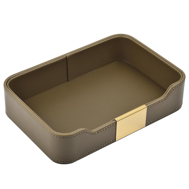 RHCSZ Luxury Leather Valet Tray Desktop Storage OrganizerBedside Vanity Catchall Tray Nightstand Caddy Holder for CosmeticJewelryWatchKeysPhoneWalletRemote ControllerPenOlive Green
