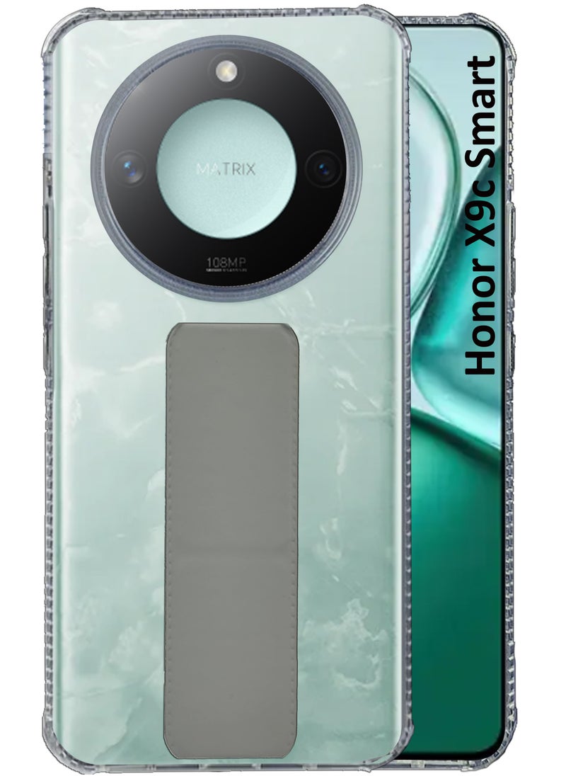 Generic For Honor X9c Smart -Transparent Shock Proof Silicone- Magnetic Case With Hand Grip Holder & Kickstand -Clear/Grey  - Image 1