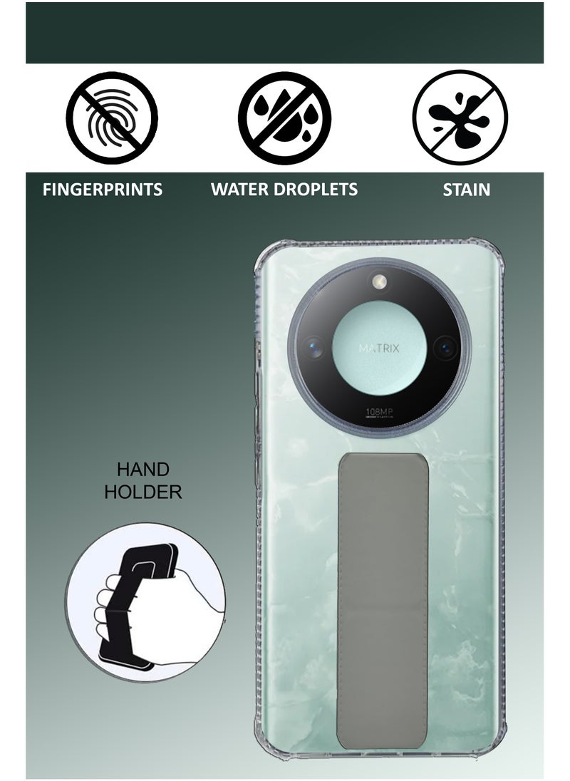 Generic For Honor X9c Smart -Transparent Shock Proof Silicone- Magnetic Case With Hand Grip Holder & Kickstand -Clear/Grey  - Image 2