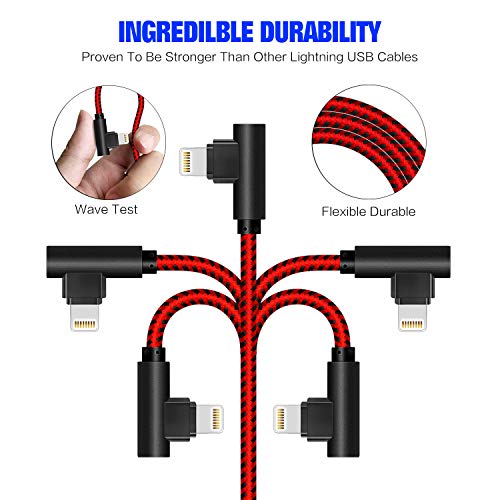APFEN 90 Degree [3-Pack] 10FT/3M Heavy Duty iPhone Gaming Charger Cable Compatible with iPhone Xs Max/XS/XR/7/7Plus/X/8/8Plus/6S/6S Plus/SE (Black Red, 10FT) - Image 2