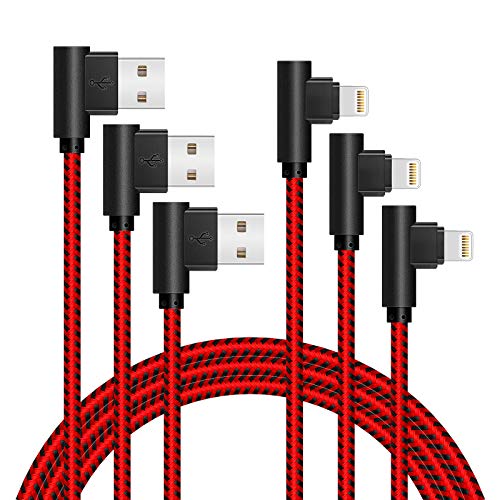 APFEN 90 Degree [3-Pack] 10FT/3M Heavy Duty iPhone Gaming Charger Cable Compatible with iPhone Xs Max/XS/XR/7/7Plus/X/8/8Plus/6S/6S Plus/SE (Black Red, 10FT) - Image 1
