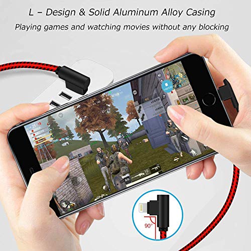 APFEN 90 Degree [3-Pack] 10FT/3M Heavy Duty iPhone Gaming Charger Cable Compatible with iPhone Xs Max/XS/XR/7/7Plus/X/8/8Plus/6S/6S Plus/SE (Black Red, 10FT) - Image 4