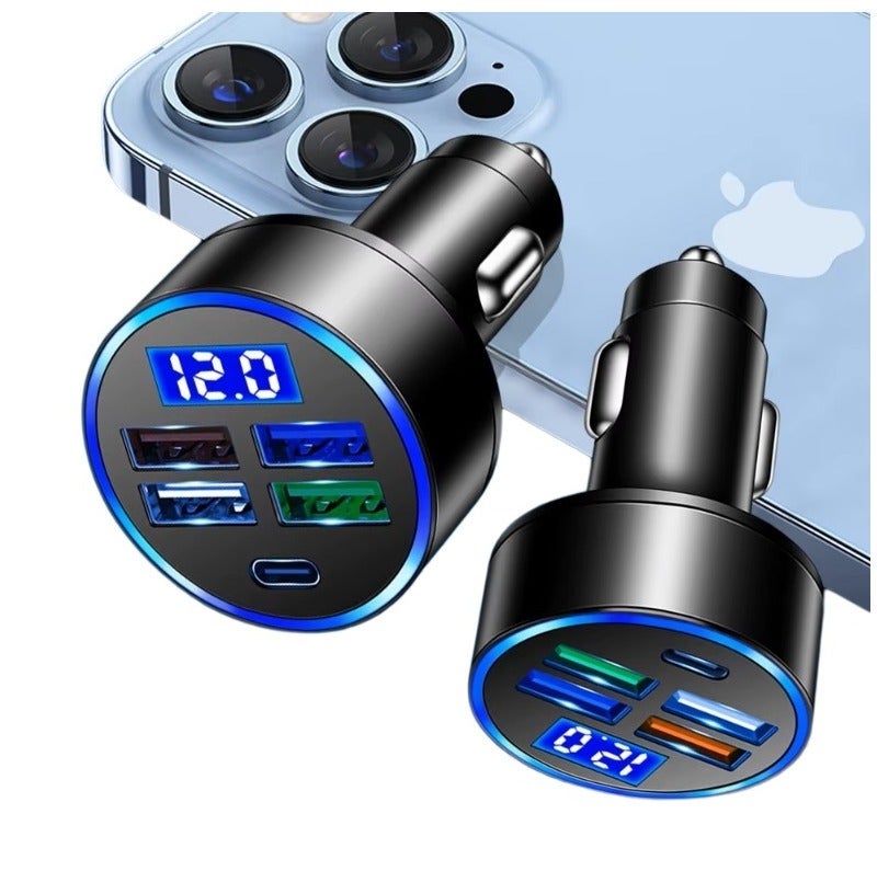 Super Fast Car Charger Adaptor, 100W with Multiple ports, USB Ports or C Ports & Voltage Display Car lighter Plug, Compatible with all smartphones and devices - Image 1