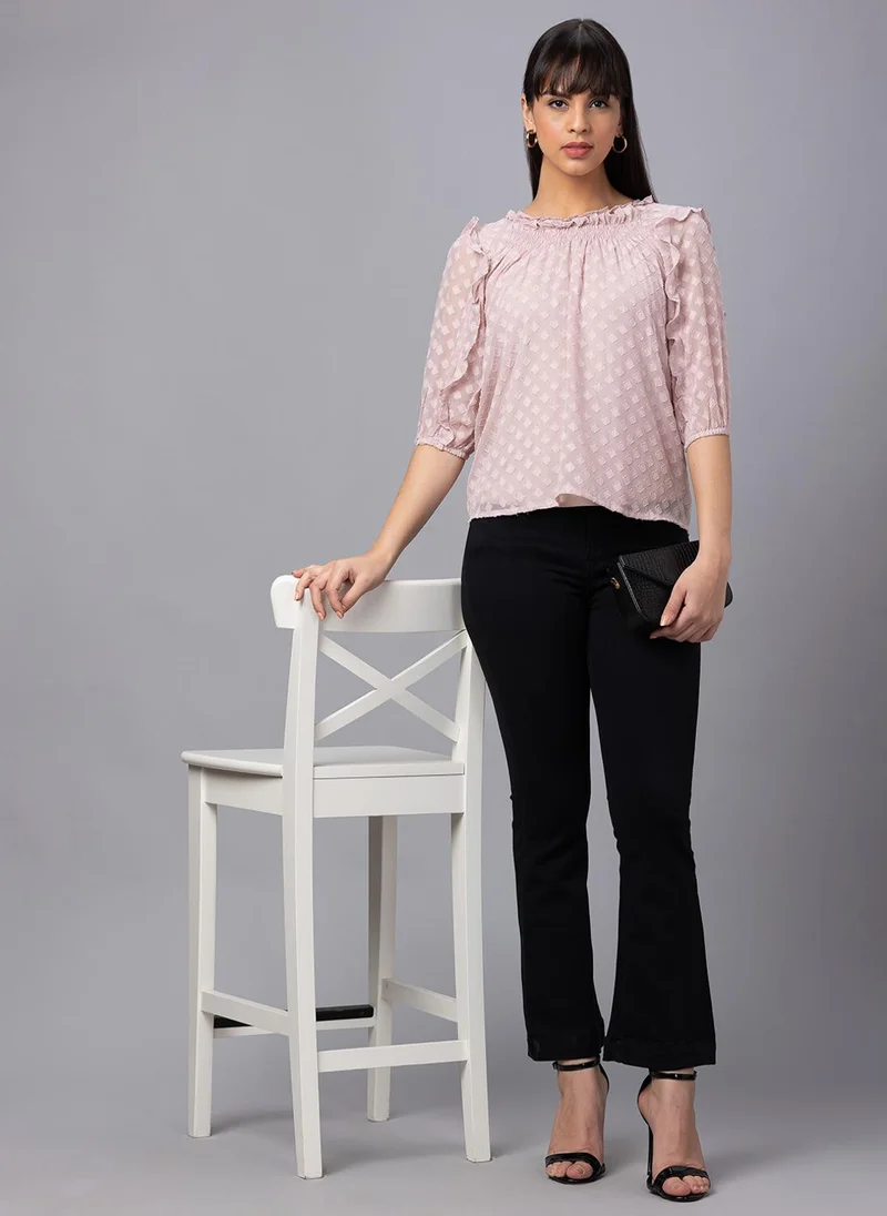 globus Globus Women Peach Self Design Boat Neck Top