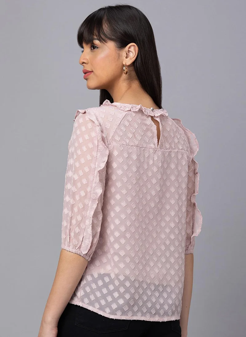 globus Globus Women Peach Self Design Boat Neck Top