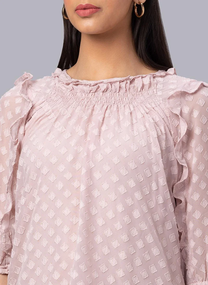 globus Globus Women Peach Self Design Boat Neck Top