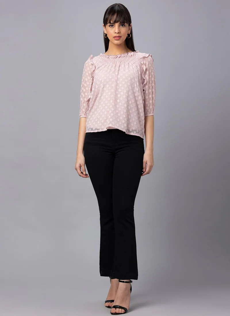 globus Globus Women Peach Self Design Boat Neck Top