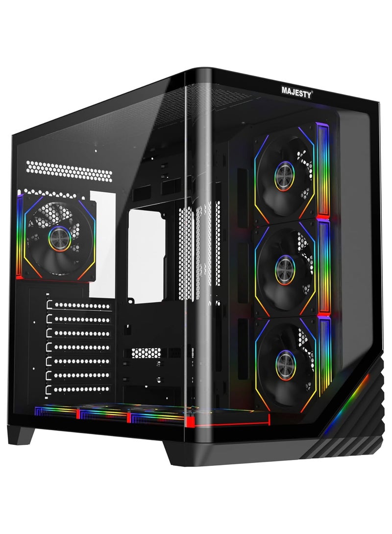 Majesty Majesty Boulevard Mid-Tower PC Case with Stylish Front Lighting - 7 Pre-Installed Infinity ARGB Fans for Efficient Airflow with Remote - 1x TYPE-C 2x USB 3.0 ATX Panel Support - Black  - Image 1