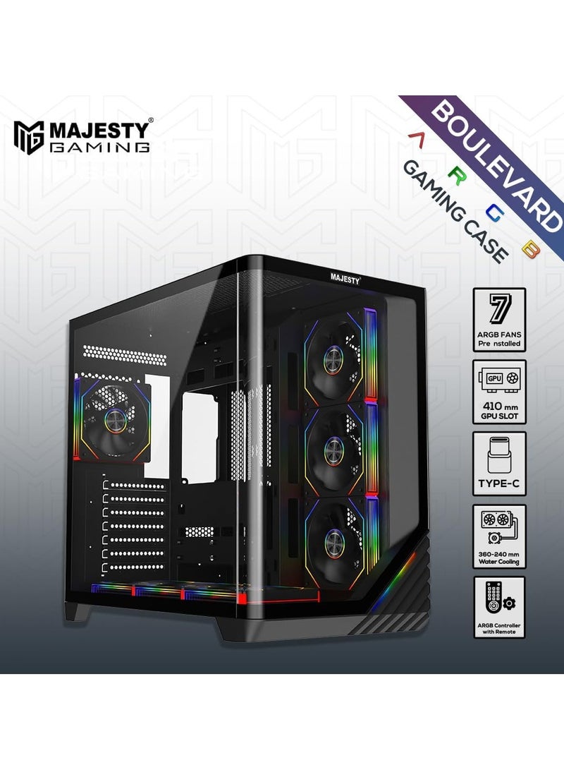 Majesty Majesty Boulevard Mid-Tower PC Case with Stylish Front Lighting - 7 Pre-Installed Infinity ARGB Fans for Efficient Airflow with Remote - 1x TYPE-C 2x USB 3.0 ATX Panel Support - Black  - Image 2