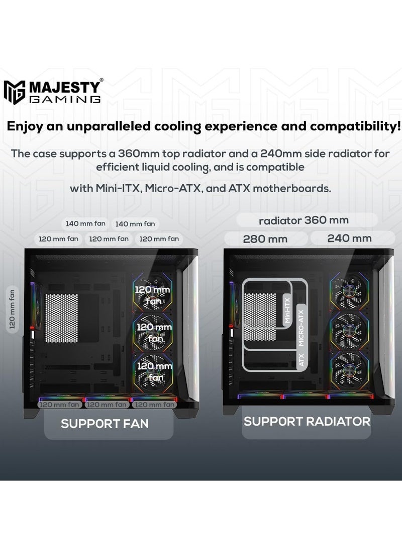 Majesty Majesty Boulevard Mid-Tower PC Case with Stylish Front Lighting - 7 Pre-Installed Infinity ARGB Fans for Efficient Airflow with Remote - 1x TYPE-C 2x USB 3.0 ATX Panel Support - Black  - Image 3