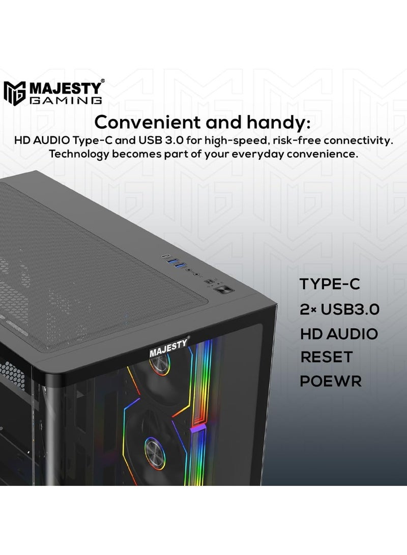 Majesty Majesty Boulevard Mid-Tower PC Case with Stylish Front Lighting - 7 Pre-Installed Infinity ARGB Fans for Efficient Airflow with Remote - 1x TYPE-C 2x USB 3.0 ATX Panel Support - Black  - Image 5