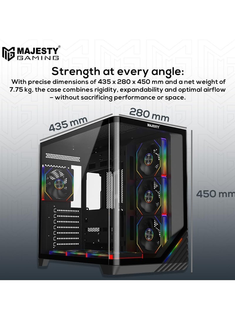 Majesty Majesty Boulevard Mid-Tower PC Case with Stylish Front Lighting - 7 Pre-Installed Infinity ARGB Fans for Efficient Airflow with Remote - 1x TYPE-C 2x USB 3.0 ATX Panel Support - Black  - Image 4