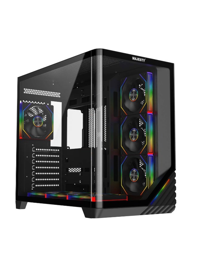 ماجيستي صندوق كمبيوتر ماجيستي ميد تاور بوليفارد مزود بـ بإضاءة امامية انيقة - مزود بـ 7 مراوح ARGB اينفنتي 120 ملم مثبتة مسبقاً لتدفق هواء فعال مع ريموت - دعم لوحات ATX منفذ 1x TYPE-C 2x USB 3.0 - أسود - Image 1