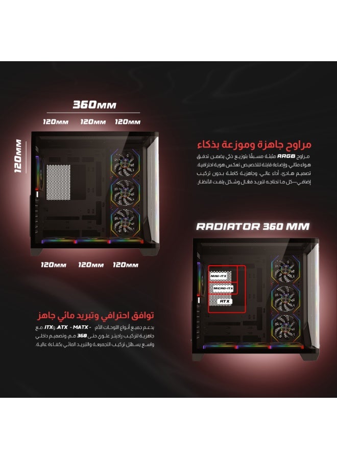 ماجيستي صندوق كمبيوتر ماجيستي ميد تاور بوليفارد مزود بـ بإضاءة امامية انيقة - مزود بـ 7 مراوح ARGB اينفنتي 120 ملم مثبتة مسبقاً لتدفق هواء فعال مع ريموت - دعم لوحات ATX منفذ 1x TYPE-C 2x USB 3.0 - أسود - Image 3