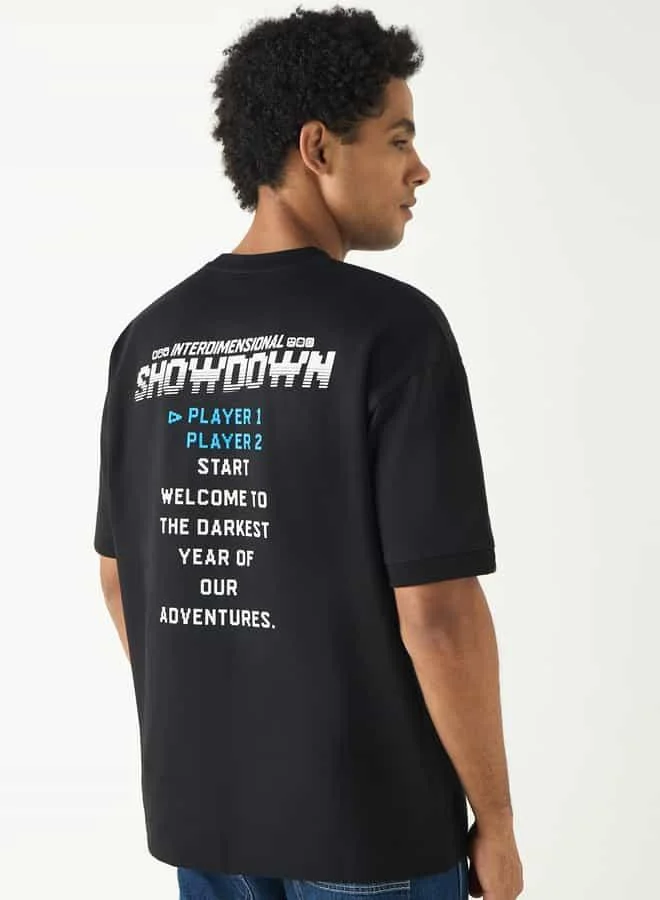 SP Characters Rick and Morty Print Crew Neck T-shirt with Short Sleeves