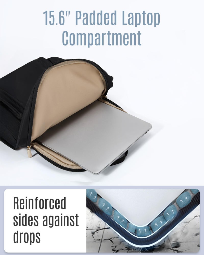 LIGHT FLIGHT Laptop Backpack for Women, 15.6 Inch Work Bag Business Backpack with laptop compartment, Water Resistant Travel Bags Casual Daypacks for College, Large Capacity Backpacks for Travel-Black - Image 4