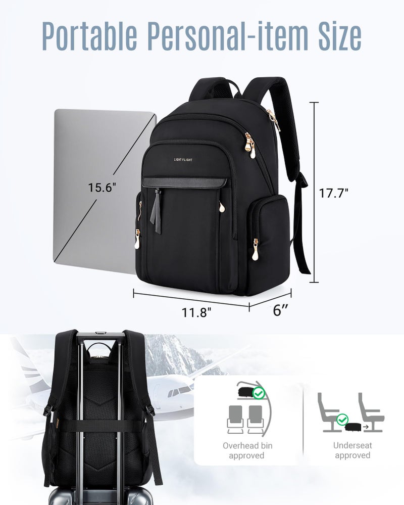 LIGHT FLIGHT Laptop Backpack for Women, 15.6 Inch Work Bag Business Backpack with laptop compartment, Water Resistant Travel Bags Casual Daypacks for College, Large Capacity Backpacks for Travel-Black - Image 2