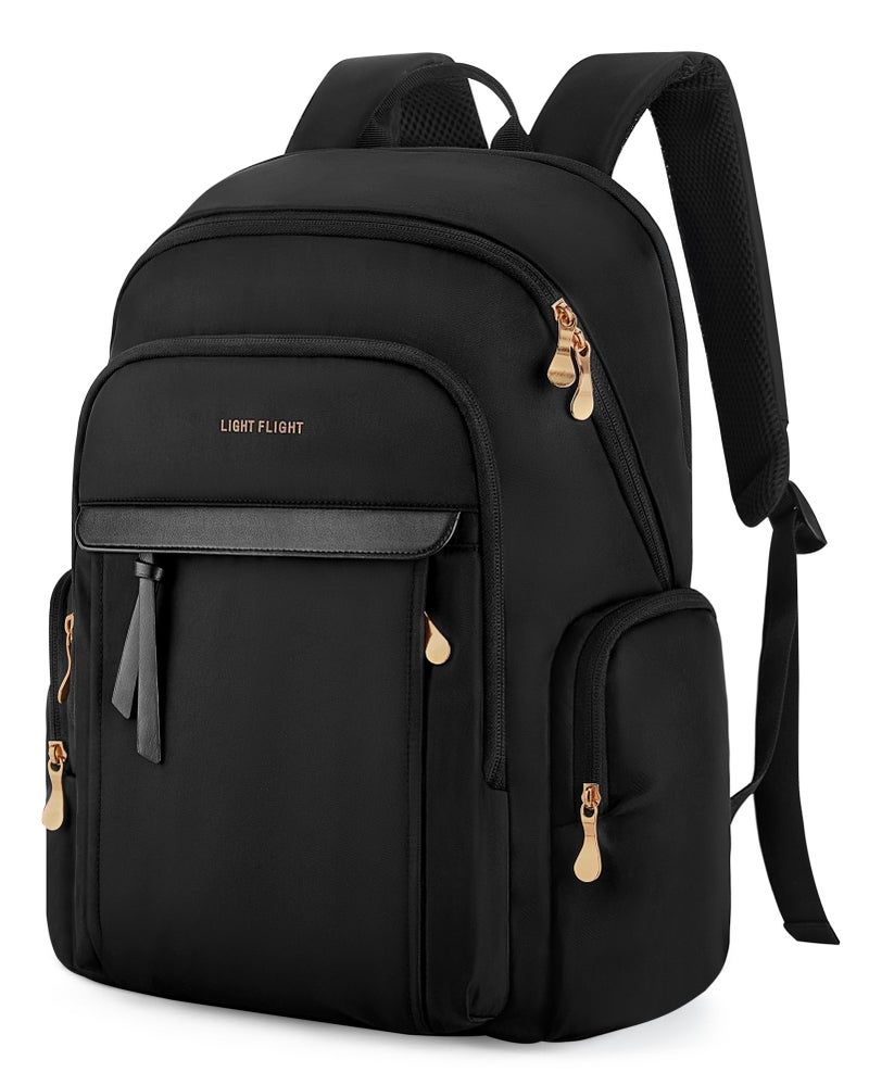 LIGHT FLIGHT Laptop Backpack for Women, 15.6 Inch Work Bag Business Backpack with laptop compartment, Water Resistant Travel Bags Casual Daypacks for College, Large Capacity Backpacks for Travel-Black - Image 1