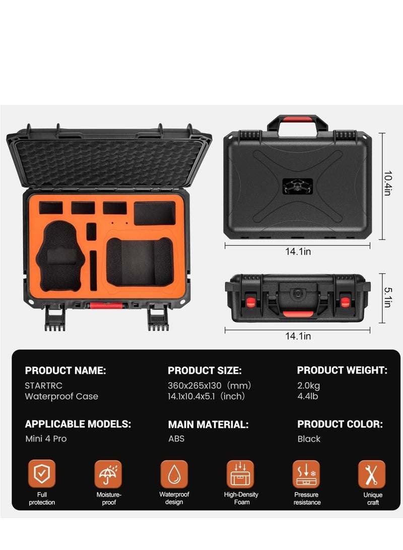 Bukela Mini 4 Pro Case Waterproof Hard Carrying Case Built-in EVA Shockproof Anti-fall Stress Resistant Secure Carrying Bag for DJI Mini 4 Pro Fly More Combo Drone Accessories for DJI RC 2/RC-N2 - Image 5