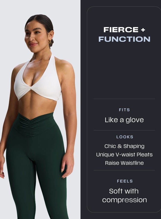 Aoxjox High Waisted Workout Leggings for Women Hidden Scrunch V Waist Front Illusion Ruched Athletic Yoga Pants 26", Forest Green, M - Image 5