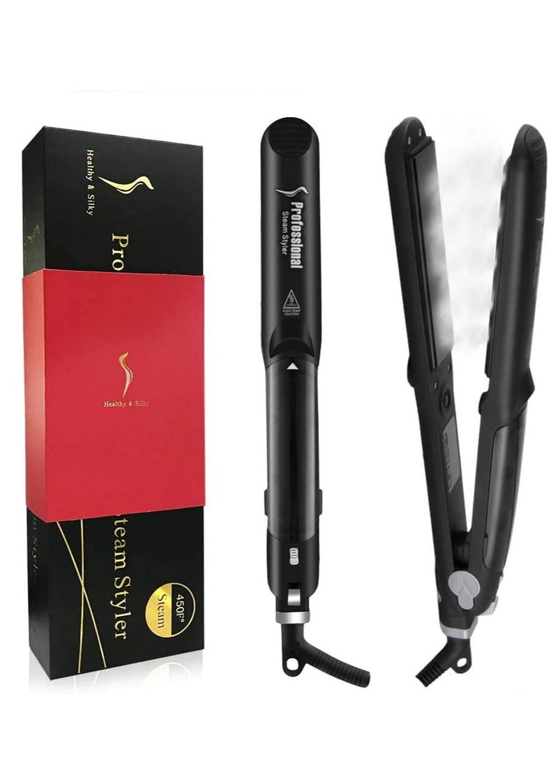 DubaiGallery Straighteners for Hair, Professional Salon Ceramic Tourmaline Vapor Steam Flat Iron Hair Straightener, Dual Voltage 2 in 1 Straightening Curling, LED Display with Adjustable Temp - Image 1