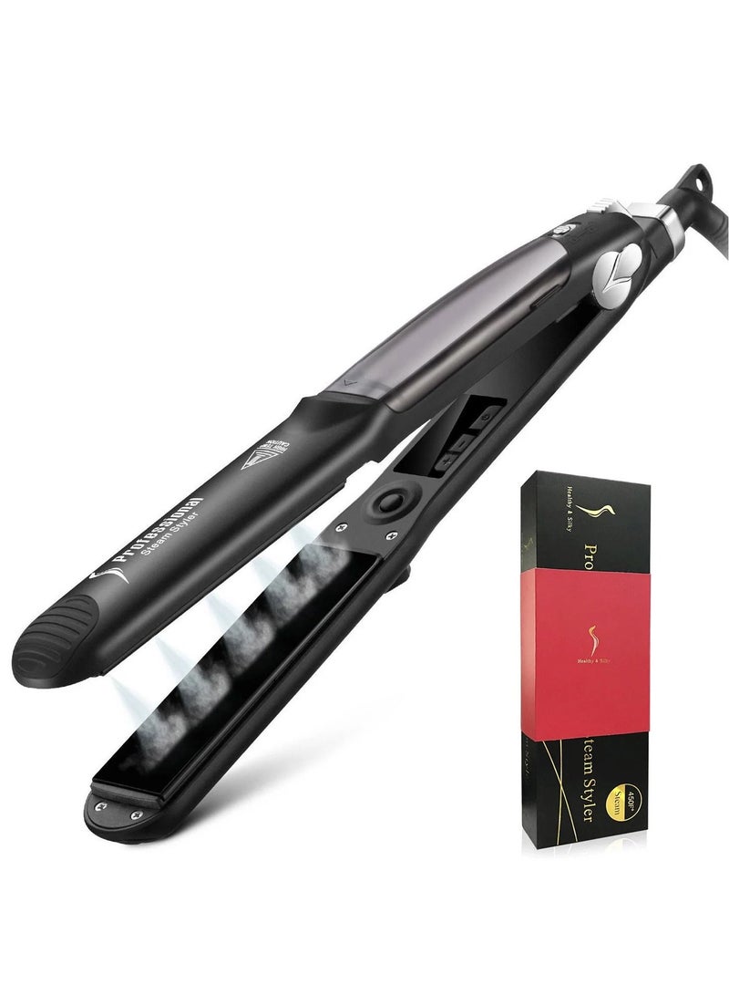 DubaiGallery Straighteners for Hair, Professional Salon Ceramic Tourmaline Vapor Steam Flat Iron Hair Straightener, Dual Voltage 2 in 1 Straightening Curling, LED Display with Adjustable Temp - Image 3