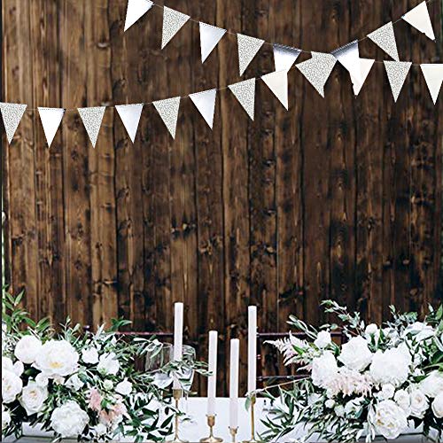 Festiko®12 Flags Silver Party Decorations Glitter Metallic Paper Triangle Banner Flag Garland Pennant Bunting for Wedding Engagement Graduation Anniversary Bachelorette Birthday Party Supplies - Image 4