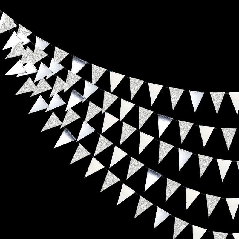 Festiko®12 Flags Silver Party Decorations Glitter Metallic Paper Triangle Banner Flag Garland Pennant Bunting for Wedding Engagement Graduation Anniversary Bachelorette Birthday Party Supplies - Image 5