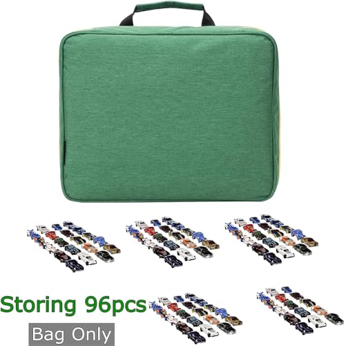 KISLANE 96 Toy Cars Storage Case Compatible with Matchbox Cars, Matchbox Cars Organizer Storage for Mini Toys, Toy Cars, Matchbox Cars, Small Dolls(Bag Only) (Green) - Image 3