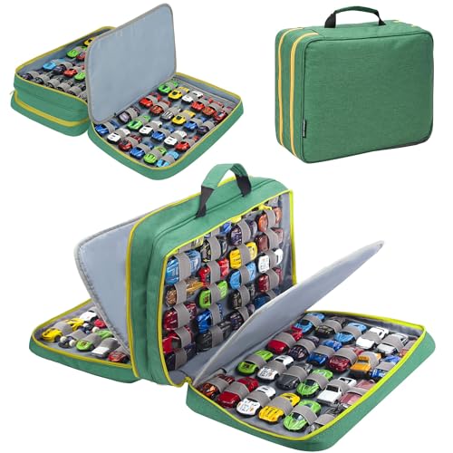 KISLANE 96 Toy Cars Storage Case Compatible with Matchbox Cars, Matchbox Cars Organizer Storage for Mini Toys, Toy Cars, Matchbox Cars, Small Dolls(Bag Only) (Green) - Image 1