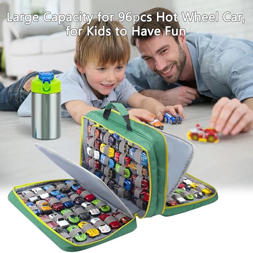 KISLANE 96 Toy Cars Storage Case Compatible with Matchbox Cars, Matchbox Cars Organizer Storage for Mini Toys, Toy Cars, Matchbox Cars, Small Dolls(Bag Only) (Green) - Image 4