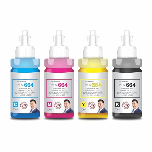 ProDot ProSeries Ep-664 Inkjet Ink Refill Compatible with Epson L100, L130, L210, L220, L300, L310, L350, L355, L360, L380, L485, L565, L655, L1300, L1455 Ink Tank Printers (70 ml, C/M/Y/K) - Image 1