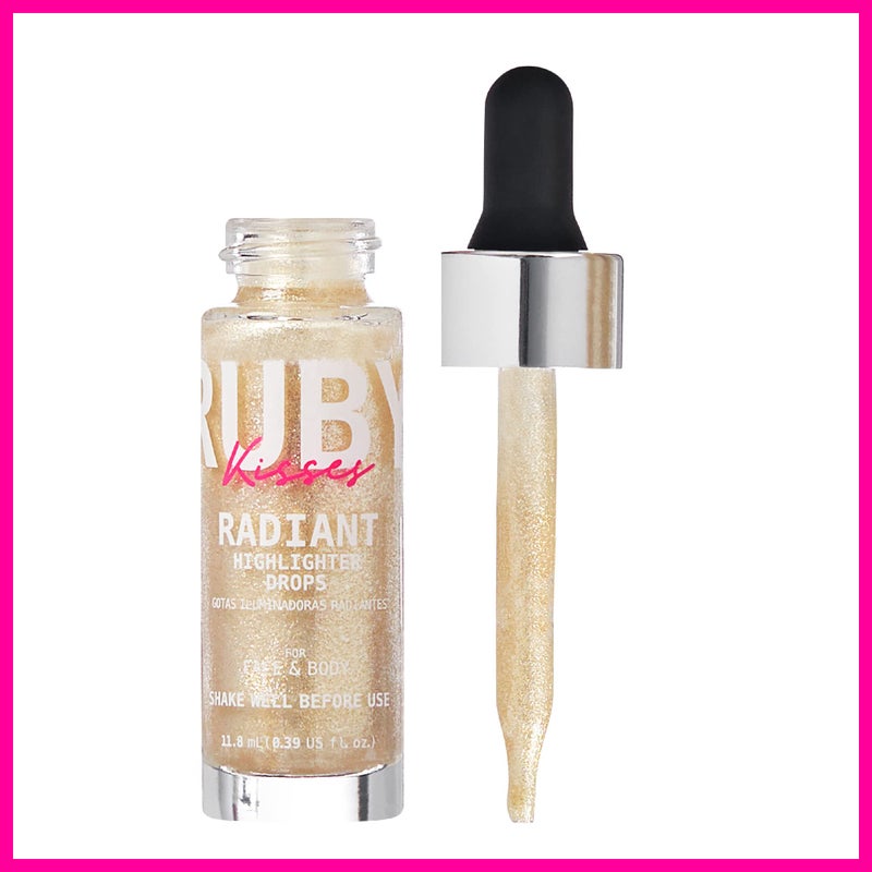 Ruby Kisses Radiant Drops, Shimmer Liquid Highlighter Makeup, Smooth Illuminator for Face Body, Natural Glow Dewiness Glitter for Skin (CHAMPANGE) - Image 2