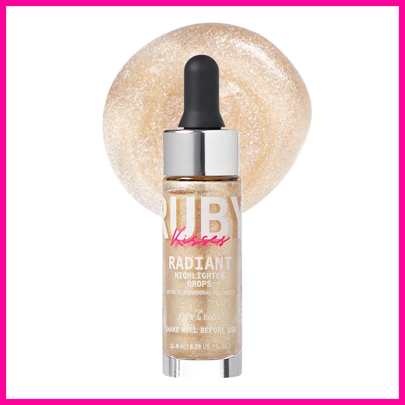 Ruby Kisses Radiant Drops, Shimmer Liquid Highlighter Makeup, Smooth Illuminator for Face Body, Natural Glow Dewiness Glitter for Skin (CHAMPANGE) - Image 3