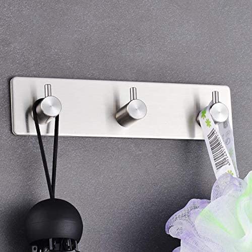 Eletree 3 Hooks Self Adhesive Hanger Coat Towel Robe Rack Rail Wall Mount Floating Stainless Steel Water and Rust Proof Heavy Duty Hooks for Modern Kitchen Bathroom Set of 1 - Image 3