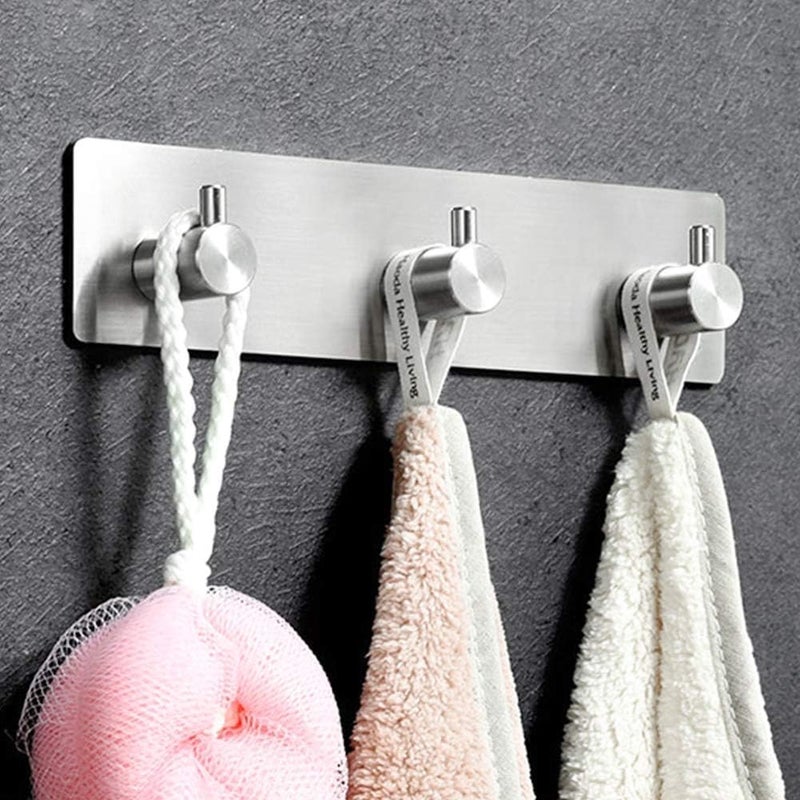 Eletree 3 Hooks Self Adhesive Hanger Coat Towel Robe Rack Rail Wall Mount Floating Stainless Steel Water and Rust Proof Heavy Duty Hooks for Modern Kitchen Bathroom Set of 1 - Image 4