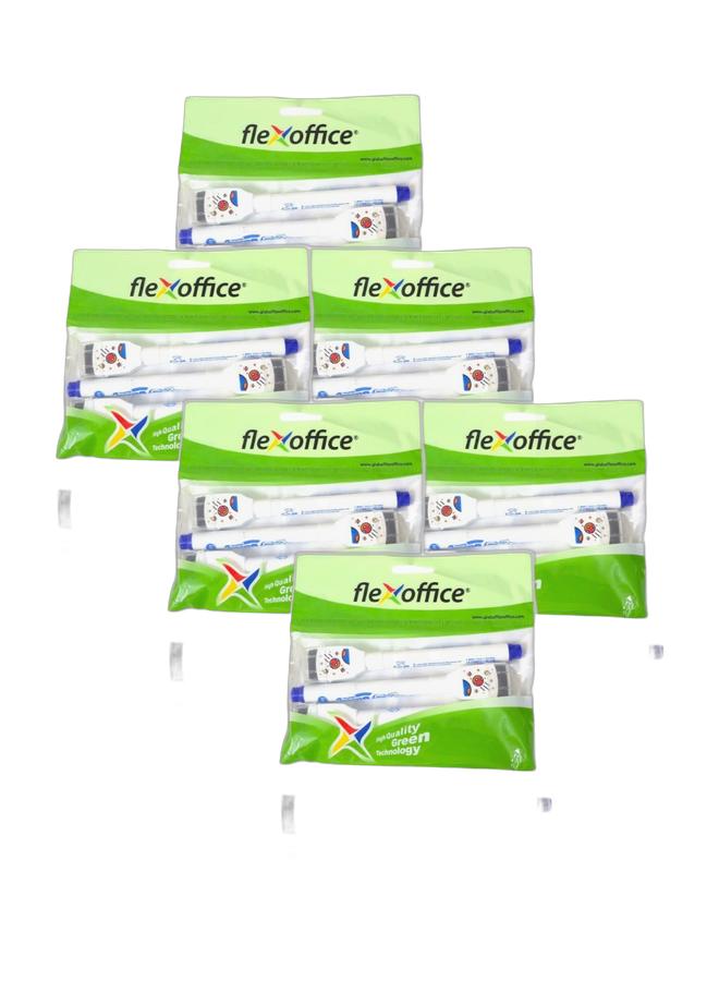 FLEXOFFICE Flex Office Whiteboard Marker With Eraser (Pack of 3 Blue colors) 12 pcs Bundle - Image 1