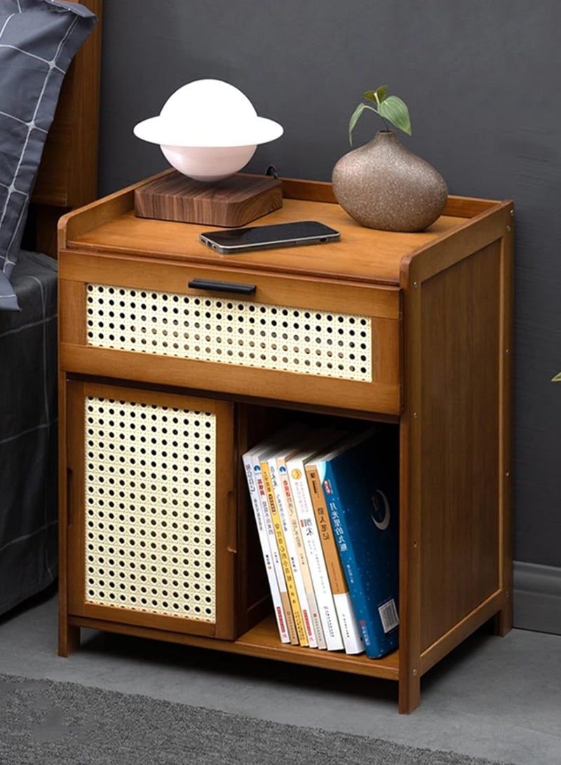 Generic Bedside Table Wooden Side Table Bedside Storage Cabinet with 1 Drawer and 1 Movable Door Storage Layer for Bedroom Living Room Office (42*31*50CM)  - Image 1