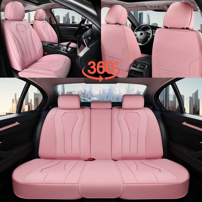 Coverado Car Seat Covers Full Set, Pink Seat Covers, Waterproof Car Seat Cover, Car Seat Cushion, Car Seat Covers Front Seats Back Seat Covers, Car Seat Protector Universal Fit Most Cars - Image 3