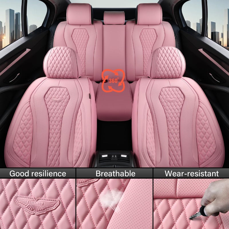 Coverado Car Seat Covers Full Set, Pink Seat Covers, Waterproof Car Seat Cover, Car Seat Cushion, Car Seat Covers Front Seats Back Seat Covers, Car Seat Protector Universal Fit Most Cars - Image 4