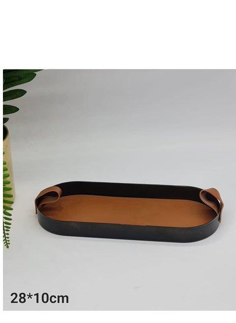 Metal oval serving tray with handles, attractive design makes it a wonderful addition